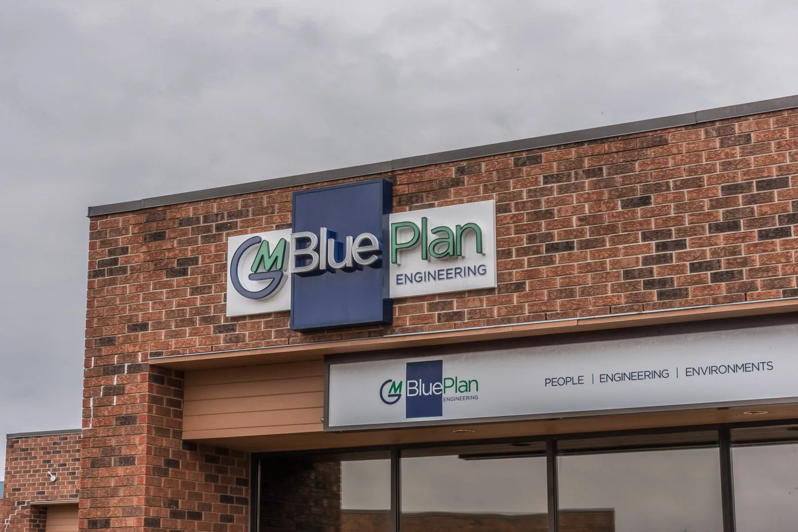 GM BluePlan Engineering office entrance in Guelph with signage